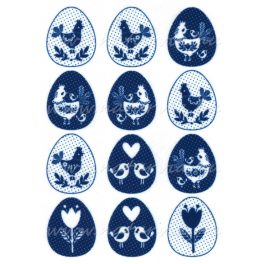   filc, barkácsfilc anyag A4 (~ 20*30 cm) HÚSVÉTI mintás - cuki állatok, kék-fehér TYÚKOCSKÁK tojásokon