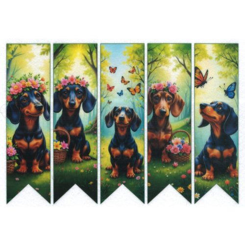 filc, barkácsfilc anyag A4 (~ 20*30 cm) KUTYÁS KÖNYVJELZŐ, tavaszi virágos TACSI / TACSKÓ