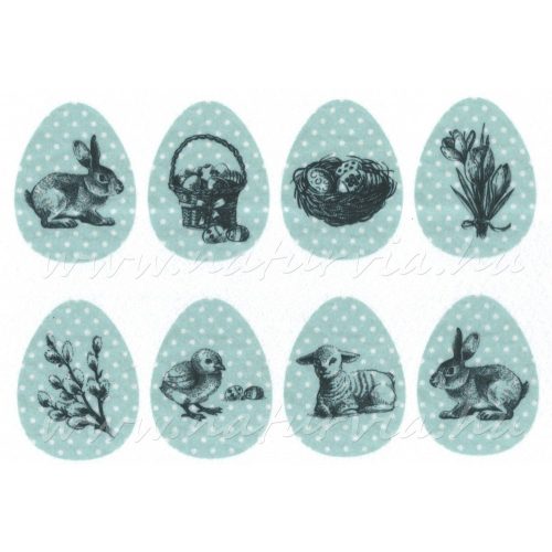 filc, barkácsfilc anyag A4 (~ 20*30 cm) HÚSVÉTI mintás - NYUSZI, CSIBE, BÁRÁNY menta pöttyös tojásokon