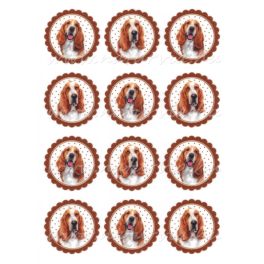   filc, barkácsfilc anyag A4 (~ 20*30 cm) állatmintás - BASSET HOUND KUTYUSOK körökben