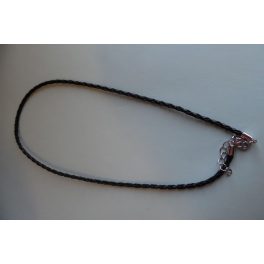 Fonott bőr nyaklánc szerelékkel, FEKETE 3 mm*42 (50) cm