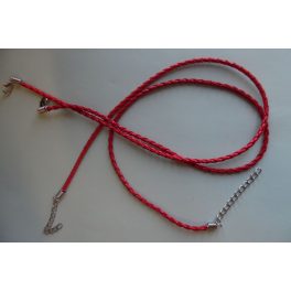 Fonott bőr nyaklánc szerelékkel, PIROS 3 mm*42 (50) cm