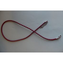 Fonott bőr nyaklánc szerelékkel, BORDÓ 3 mm*42 (50) cm