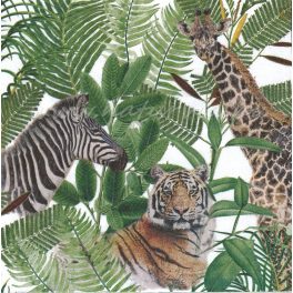   szalvéta ÁLLAT, AFRIKA / SZAFARI / VADÁLLATOK + levelek (zsiráf, zebra, tigris, elefánt)