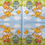 szalvéta HÚSVÉT 14 - NYUSZI 04 (nyúl) ZÖLD tojással