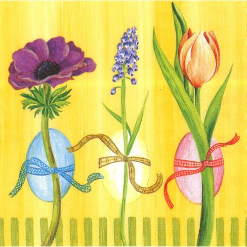 szalvéta HÚSVÉT 22 - tojások és virágok (tulipán, jácint...)