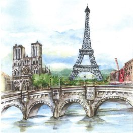 szalvéta, PÁRIZS - akvarell