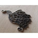 Fém medál, strasszolható - páva, ezüst színű