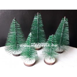   mini fenyő / fenyőfa szett (5 db/szett), fa talpon ZÖLD (2db 4 cm-es, 3db 6 cm-es)