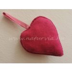 SZÍV alakú, akasztható filc dísz (egyedi, kézzel varrott, kézműves termék), "KÖSZÖNÖM, HOGY FELNEVELTÉL" felirattal (~12 + 6 cm) SÖTÉT RÓZSASZÍN - ANYÁK NAPJA