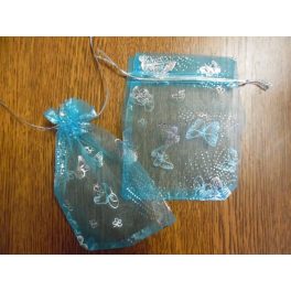 Organza tasak, díszzacskó 9*13 cm, KÉK pillangós