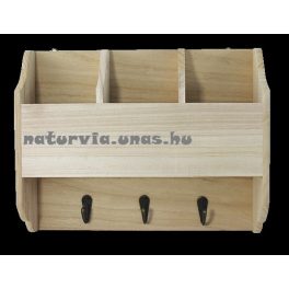 fa fogas, osztott polccal, 3 fém akasztóval (28*7*22cm)