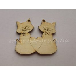   fa figura, CICÁK / MACSKÁK SZÍVVEL (lézervágott), egyik oldalán gravírozott (6*5 cm)