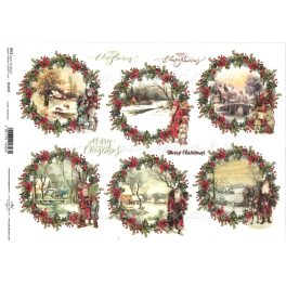   decoupage (dekupázs) rizspapír A4, KARÁCSONY 03 - HAVAS TÉLI TÁJ TÉLAPÓVAL- tradícionális karácsonyi minta (R1472)