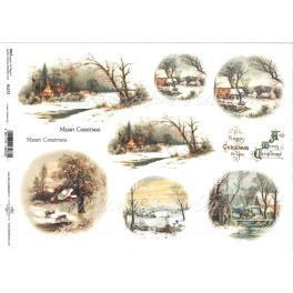   decoupage (dekupázs) rizspapír A4, KARÁCSONY 10 - TÉLI TÁJ