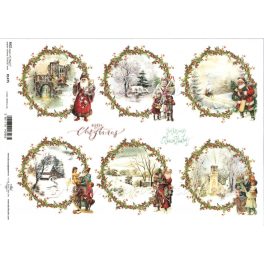   decoupage (dekupázs) rizspapír A4, KARÁCSONY 14 - TÉLI TÁJ MIKULÁSSAL 1.