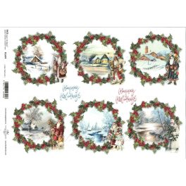   decoupage (dekupázs) rizspapír A4, KARÁCSONY 15 - TÉLI TÁJ MIKULÁSSAL 2.