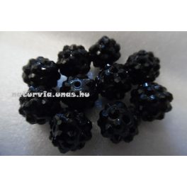 Shamballa strassz gyöngy 10 mm, FEKETE