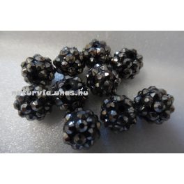 Shamballa strassz gyöngy 10 mm, EZÜST-FEKETE
