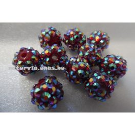 Shamballa strassz gyöngy 10 mm, BORDÓ