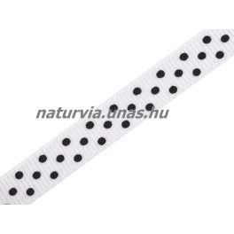   Ripsz szalag, PÖTTYÖS / PETTYES (10 mm), fehér alapon apró fekete pöttyök