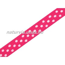   Ripsz szalag, PÖTTYÖS / PETTYES (10 mm), pink / magenta alapon apró fehér pöttyök