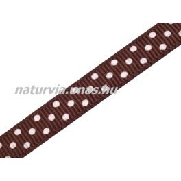   Ripsz szalag, PÖTTYÖS / PETTYES (10 mm), sötétbarna alapon apró fehér pöttyök