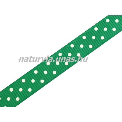 Ripsz szalag, PÖTTYÖS / PETTYES (10 mm), zöld alapon apró fehér pöttyök