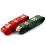 Ripsz szalag, KARÁCSONY (25 mm), MÉZESKALÁCS HÁZIKÓK piros alapon 
