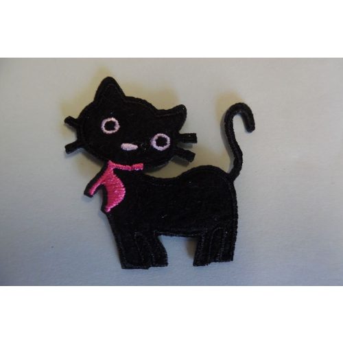 Ruhára vasalható textil matrica, folt - fekete cica